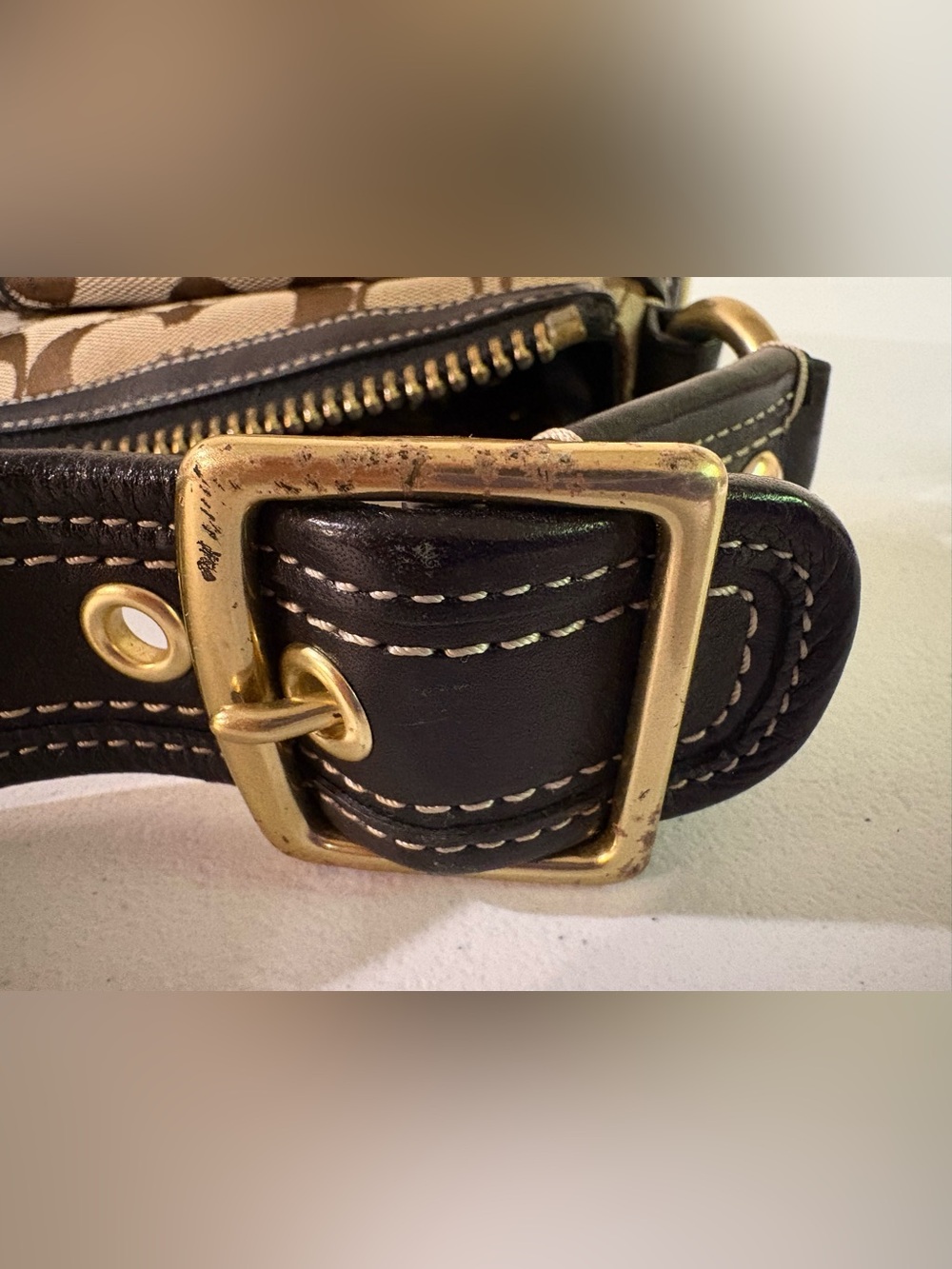 Coach 65th Legacy Signature Shoulder Bag, Black Trim, Stripe Lining F06K - 10339 - Picture 3 of 11